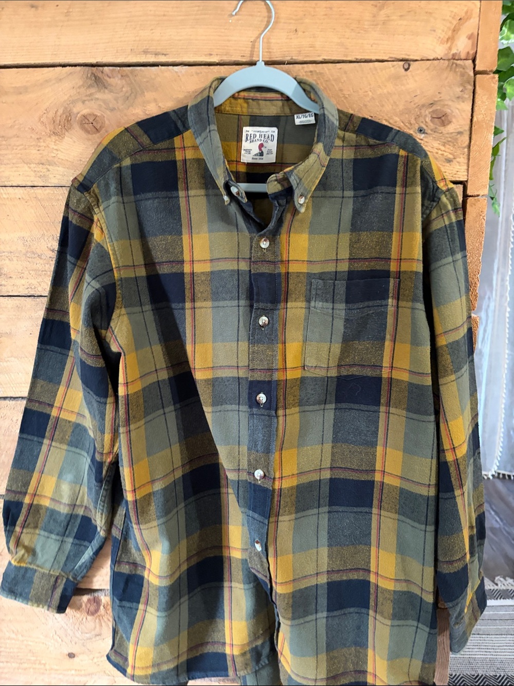 RedHead Men's Yellow and Olive Plaid Button-Down Shirt